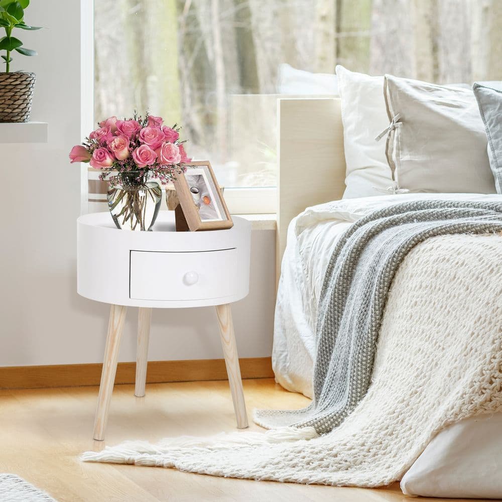 image-Round Coffee Table, ?38 x 45H cm-White