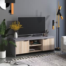 image-Wooden TV Stand Cabinet Home Media Center DVD CD Storage Unit Grey