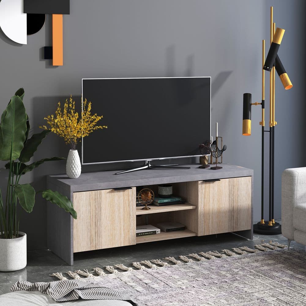 image-Wooden TV Stand Cabinet Home Media Center DVD CD Storage Unit Grey