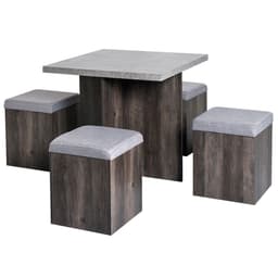 image-5Pcs Garden Wooden Dining Table Set Particle Removable Lid Board Chair Seat-Grey