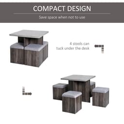 image-5Pcs Garden Wooden Dining Table Set Particle Removable Lid Board Chair Seat-Grey