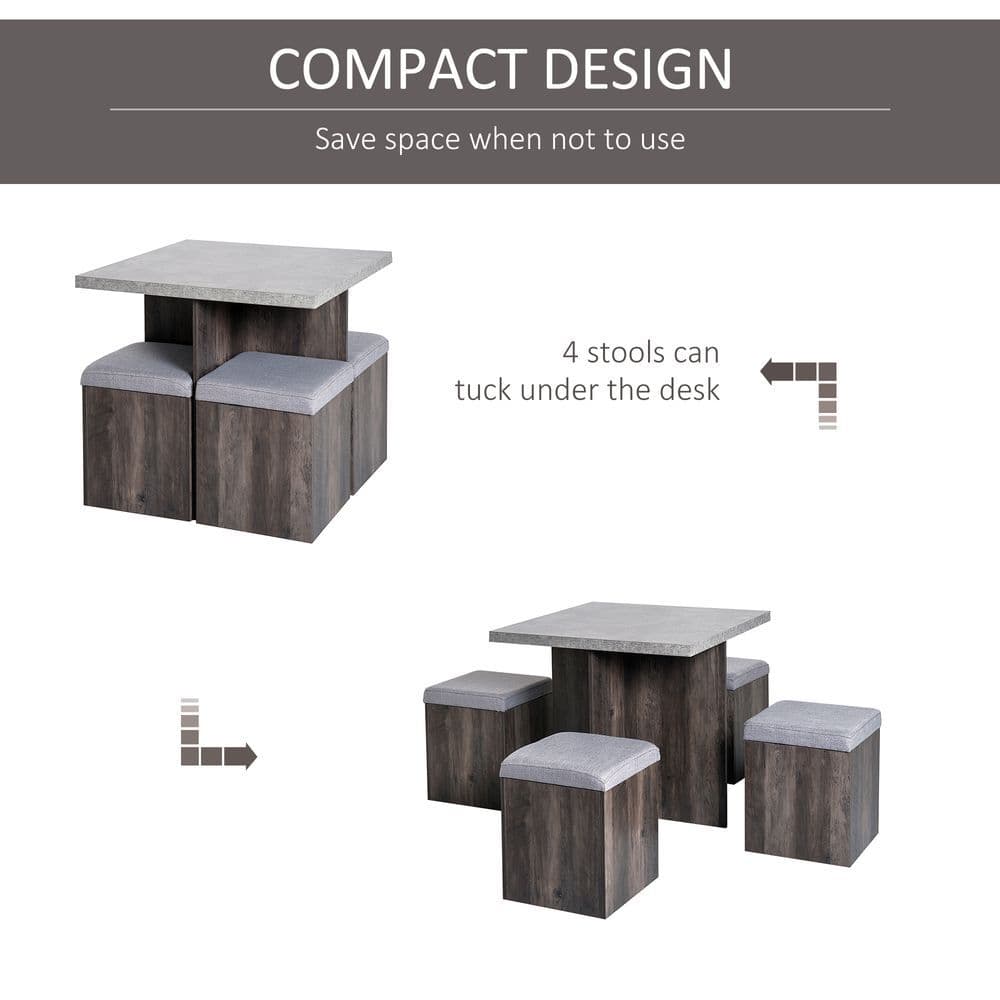 image-5Pcs Garden Wooden Dining Table Set Particle Removable Lid Board Chair Seat-Grey