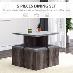 image-5Pcs Garden Wooden Dining Table Set Particle Removable Lid Board Chair Seat-Grey