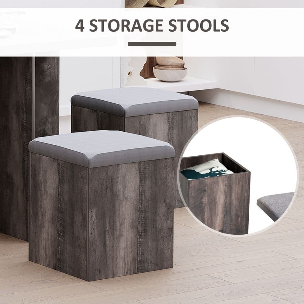image-5Pcs Garden Wooden Dining Table Set Particle Removable Lid Board Chair Seat-Grey