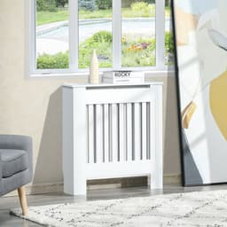 image-Radiator Cover Wooden Cabinet Shelving Home Office Vertical Slattted Vent
