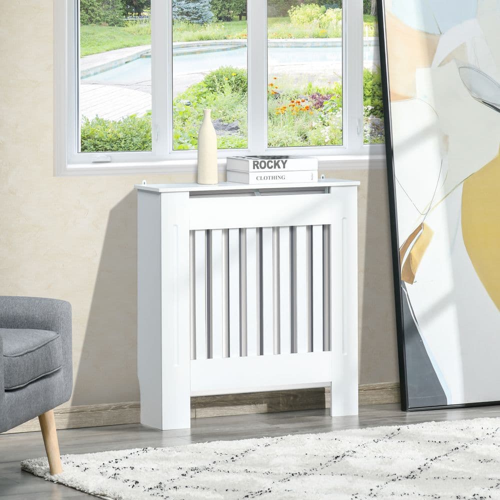 image-Radiator Cover Wooden Cabinet Shelving Home Office Vertical Slattted Vent