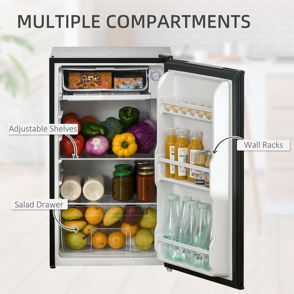 image-91L Freestanding Under Counter Fridge with Chiller Box Reversible Door Black