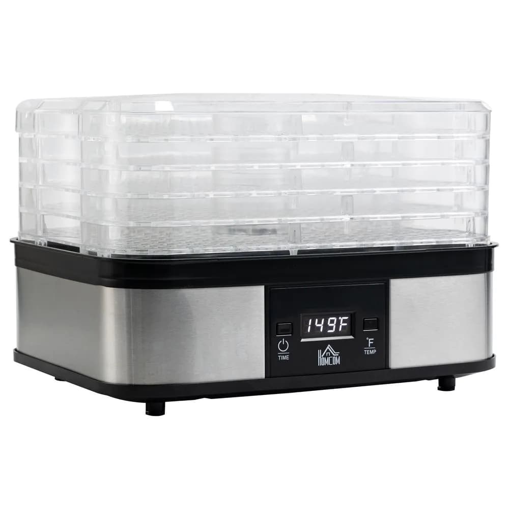 image-5 Tier Food Dehydrator 245W Stainless Steel Food Dryer Machine Timer LCD Silver