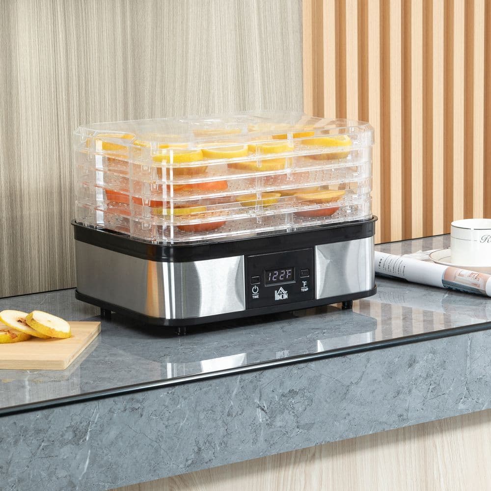 image-5 Tier Food Dehydrator 245W Stainless Steel Food Dryer Machine Timer LCD Silver