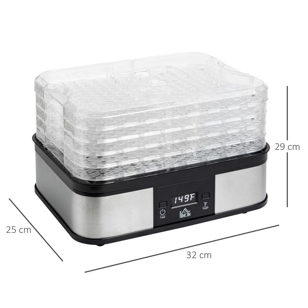 image-5 Tier Food Dehydrator 245W Stainless Steel Food Dryer Machine Timer LCD Silver