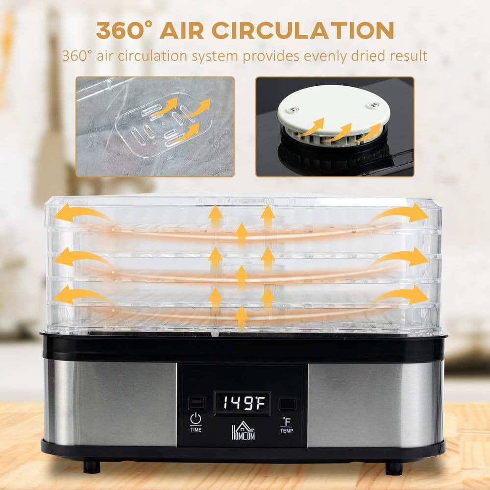 image-5 Tier Food Dehydrator 245W Stainless Steel Food Dryer Machine Timer LCD Silver