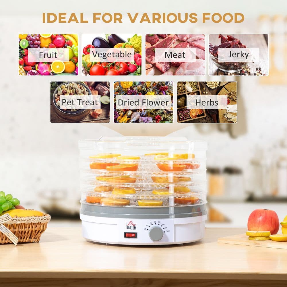 image-5 Tier Food Dehydrator 245W Stainless Steel Food Dryer Machine Timer LCD White