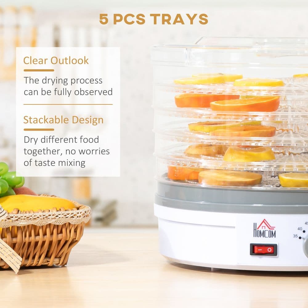 image-5 Tier Food Dehydrator 245W Stainless Steel Food Dryer Machine Timer LCD White