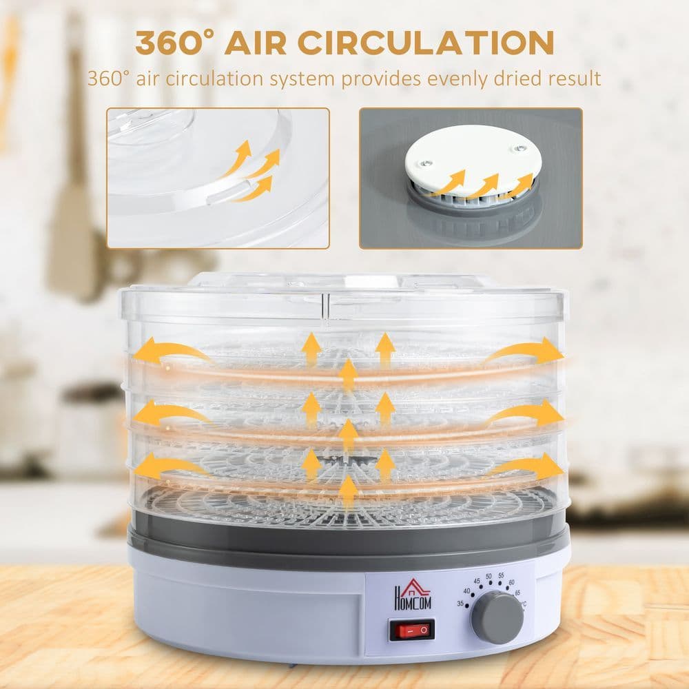 image-5 Tier Food Dehydrator 245W Stainless Steel Food Dryer Machine Timer LCD White
