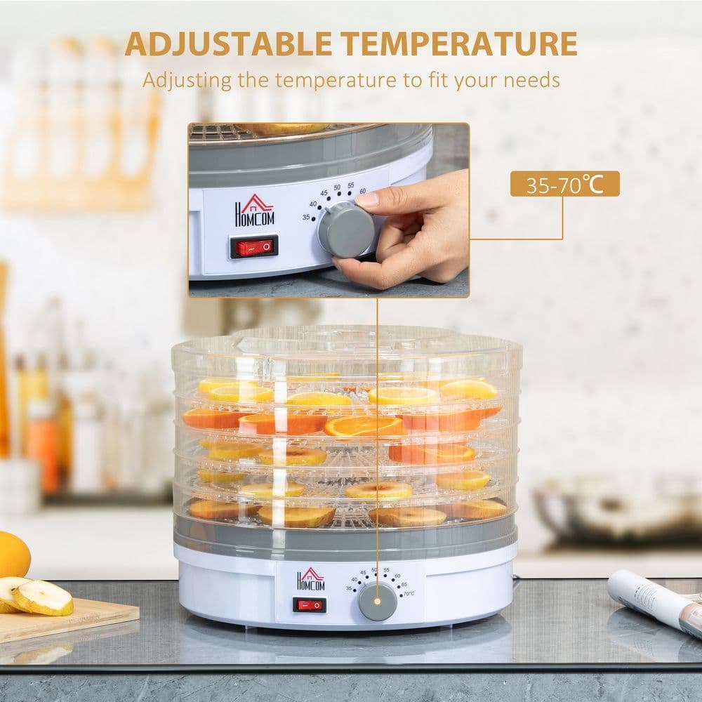 image-5 Tier Food Dehydrator 245W Stainless Steel Food Dryer Machine Timer LCD White