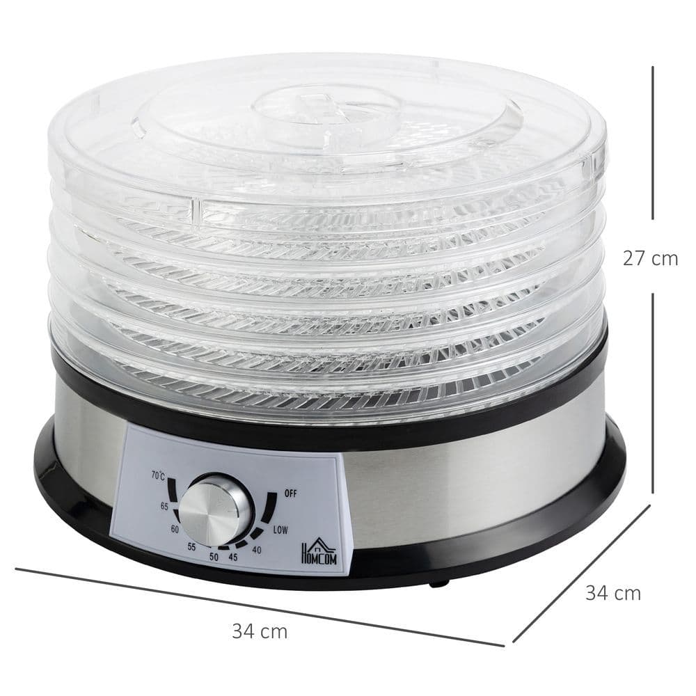 image-5 Tier Food Dehydrator 250W Stainless Steel Food Dryer Machine Silver