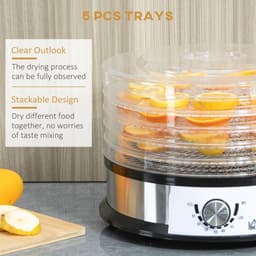 image-5 Tier Food Dehydrator 250W Stainless Steel Food Dryer Machine Silver