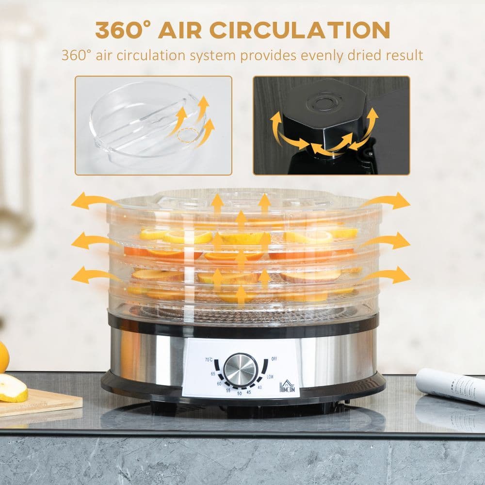 image-5 Tier Food Dehydrator 250W Stainless Steel Food Dryer Machine Silver