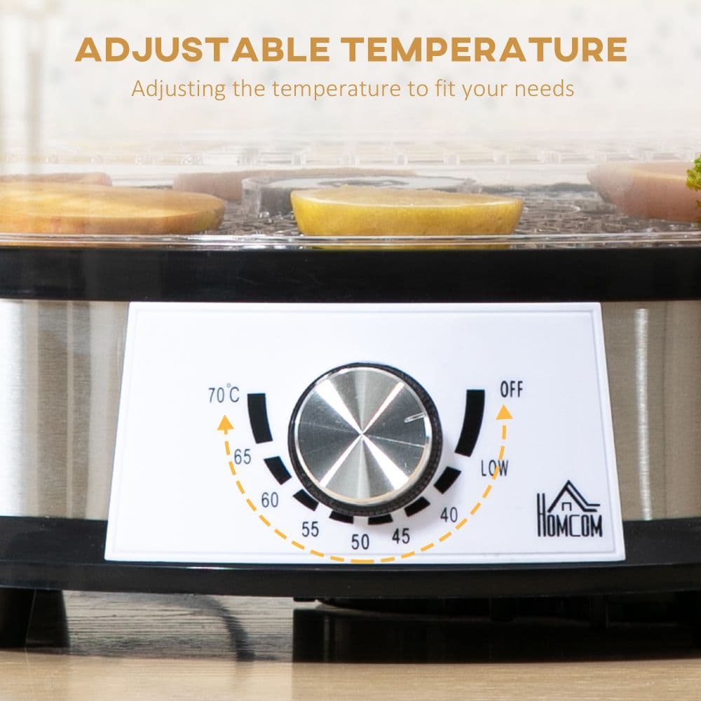 image-5 Tier Food Dehydrator 250W Stainless Steel Food Dryer Machine Silver