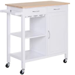 image-Kitchen Island W/2 Drawers-White/Natural Wood Colour