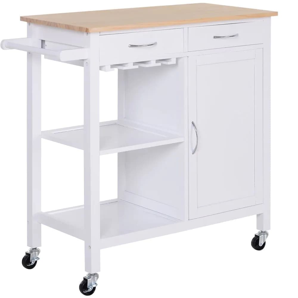 image-Kitchen Island W/2 Drawers-White/Natural Wood Colour