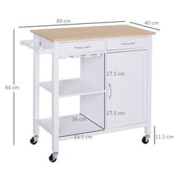 image-Kitchen Island W/2 Drawers-White/Natural Wood Colour