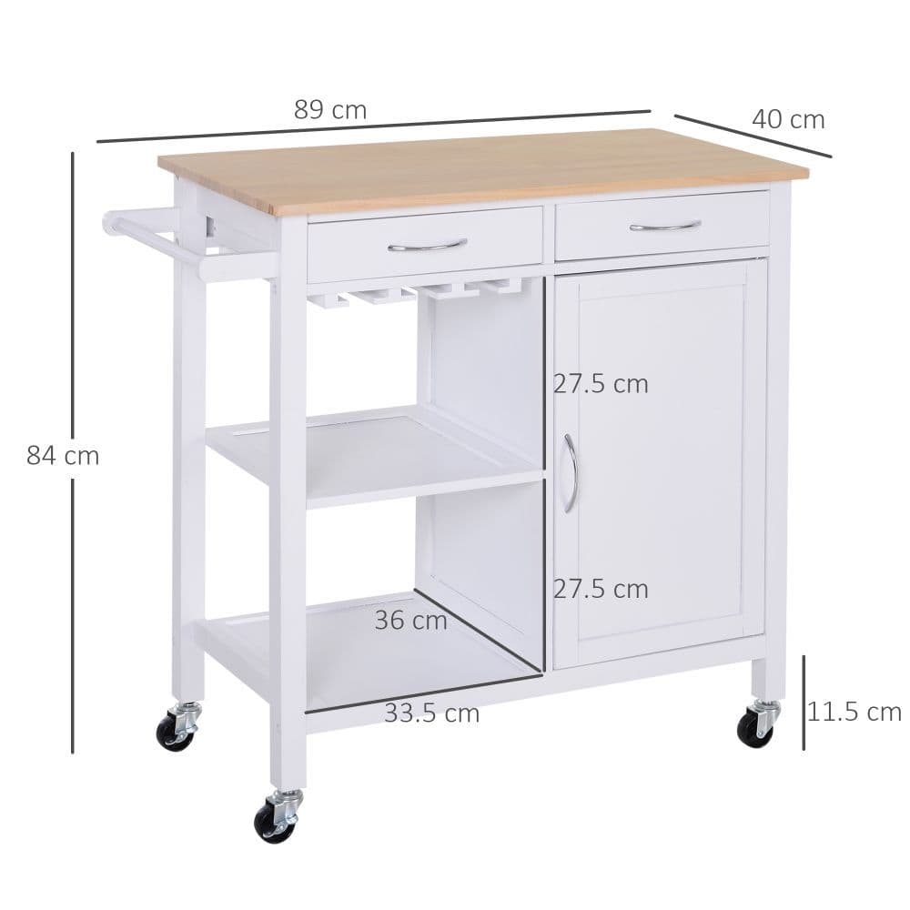 image-Kitchen Island W/2 Drawers-White/Natural Wood Colour