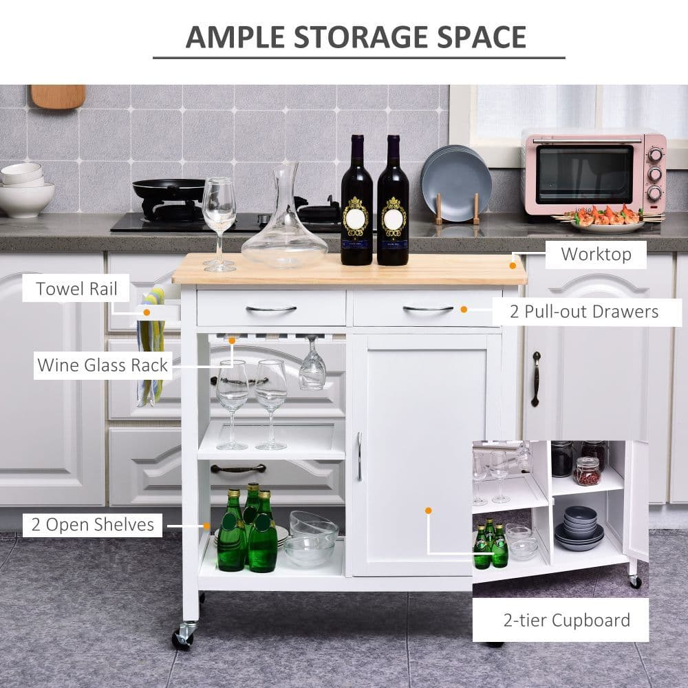 image-Kitchen Island W/2 Drawers-White/Natural Wood Colour