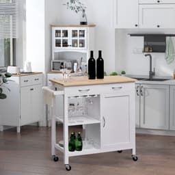 image-Kitchen Island W/2 Drawers-White/Natural Wood Colour
