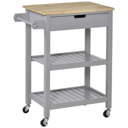 image-Kitchen Trolley Utility Cart on Wheels with Rubberwood Worktop Towel Rack