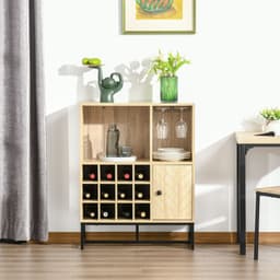 image-Wine Cabinet for 12 Bottles, Sideboard with Glass Holders, Brown Holders