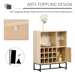 image-Wine Cabinet for 12 Bottles, Sideboard with Glass Holders, Brown Holders