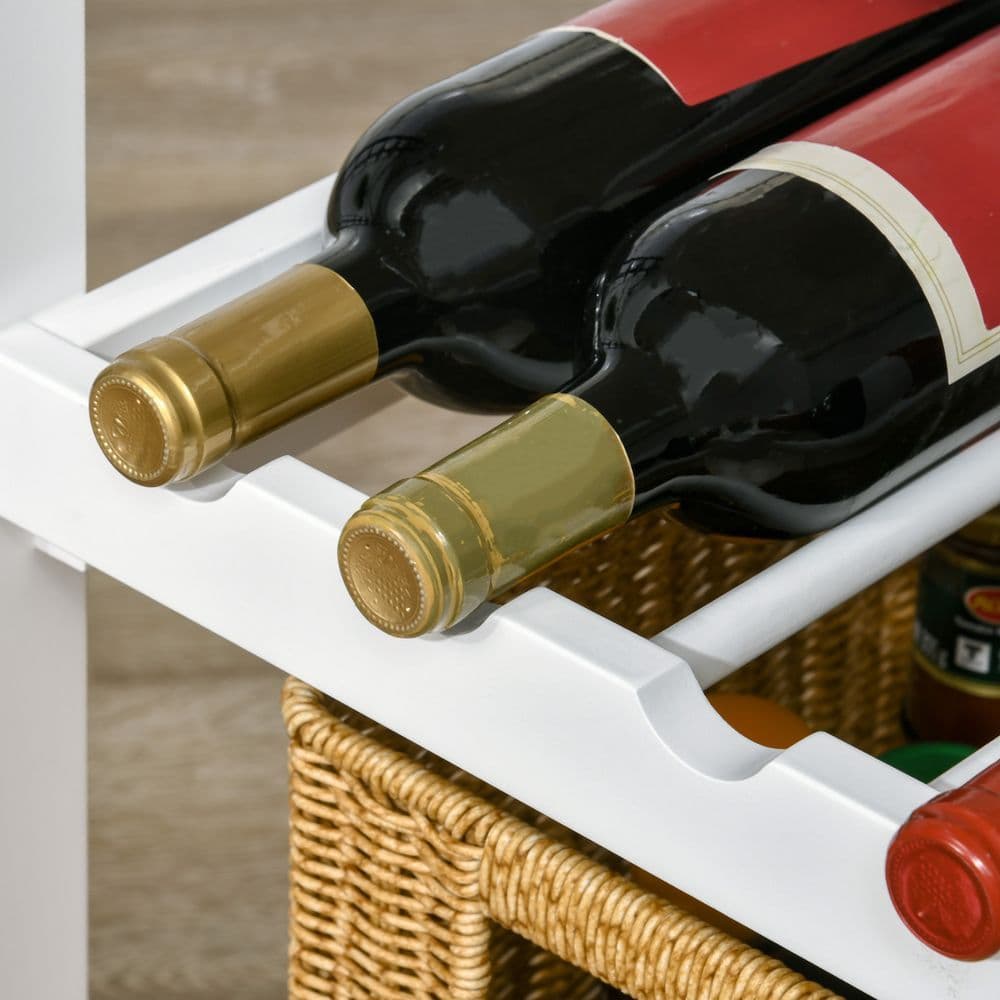 image-Kitchen Trolley Utility Cart on Wheels with Wine Rack, Drawer, Open Shelf White