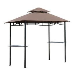 image-Outsunny 8ft Double-Tier Gazebo Grill Canopy Tent Shelter-Coffee