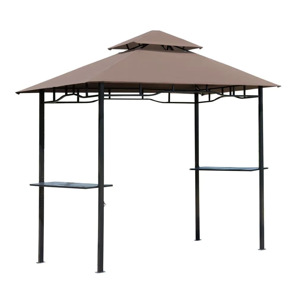 image-Outsunny 8ft Double-Tier Gazebo Grill Canopy Tent Shelter-Coffee