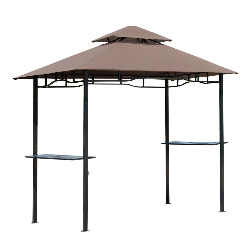 image-Outsunny 8ft Double-Tier Gazebo Grill Canopy Tent Shelter-Coffee