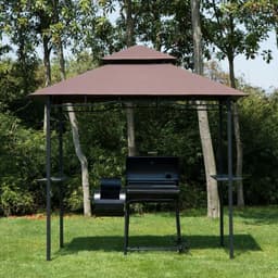 image-Outsunny 8ft Double-Tier Gazebo Grill Canopy Tent Shelter-Coffee