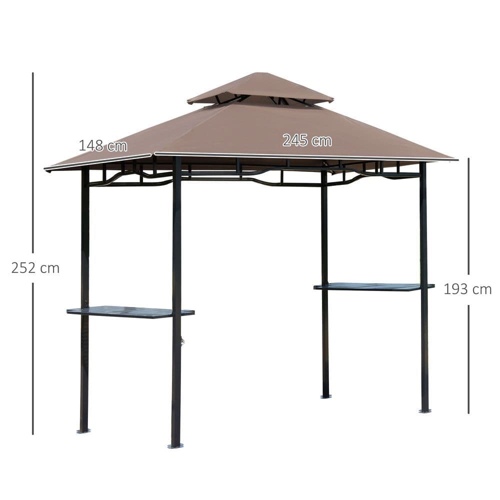 image-Outsunny 8ft Double-Tier Gazebo Grill Canopy Tent Shelter-Coffee