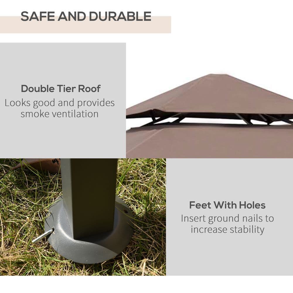 image-Outsunny 8ft Double-Tier Gazebo Grill Canopy Tent Shelter-Coffee