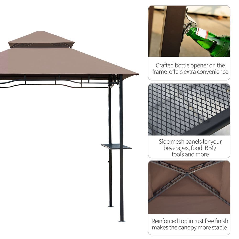 image-Outsunny 8ft Double-Tier Gazebo Grill Canopy Tent Shelter-Coffee