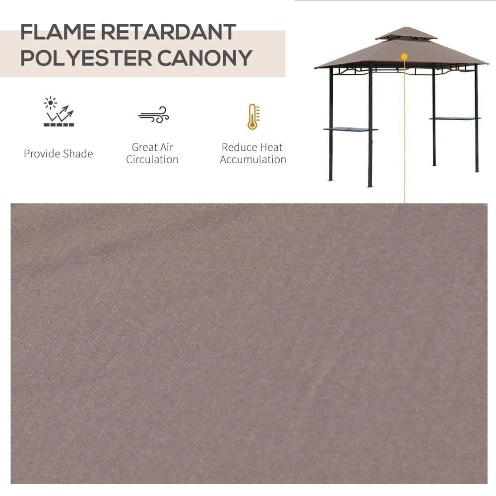 image-Outsunny 8ft Double-Tier Gazebo Grill Canopy Tent Shelter-Coffee