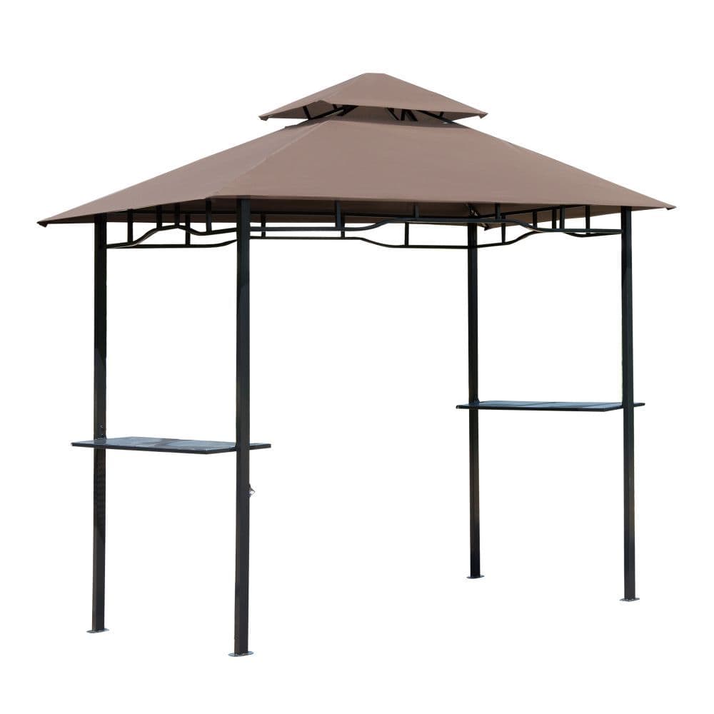 image-Outsunny 8ft Double-Tier Gazebo Grill Canopy Tent Shelter-Coffee