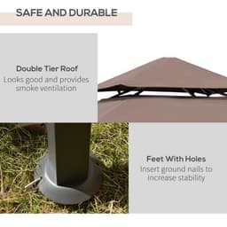image-Outsunny 8ft Double-Tier Gazebo Grill Canopy Tent Shelter-Coffee
