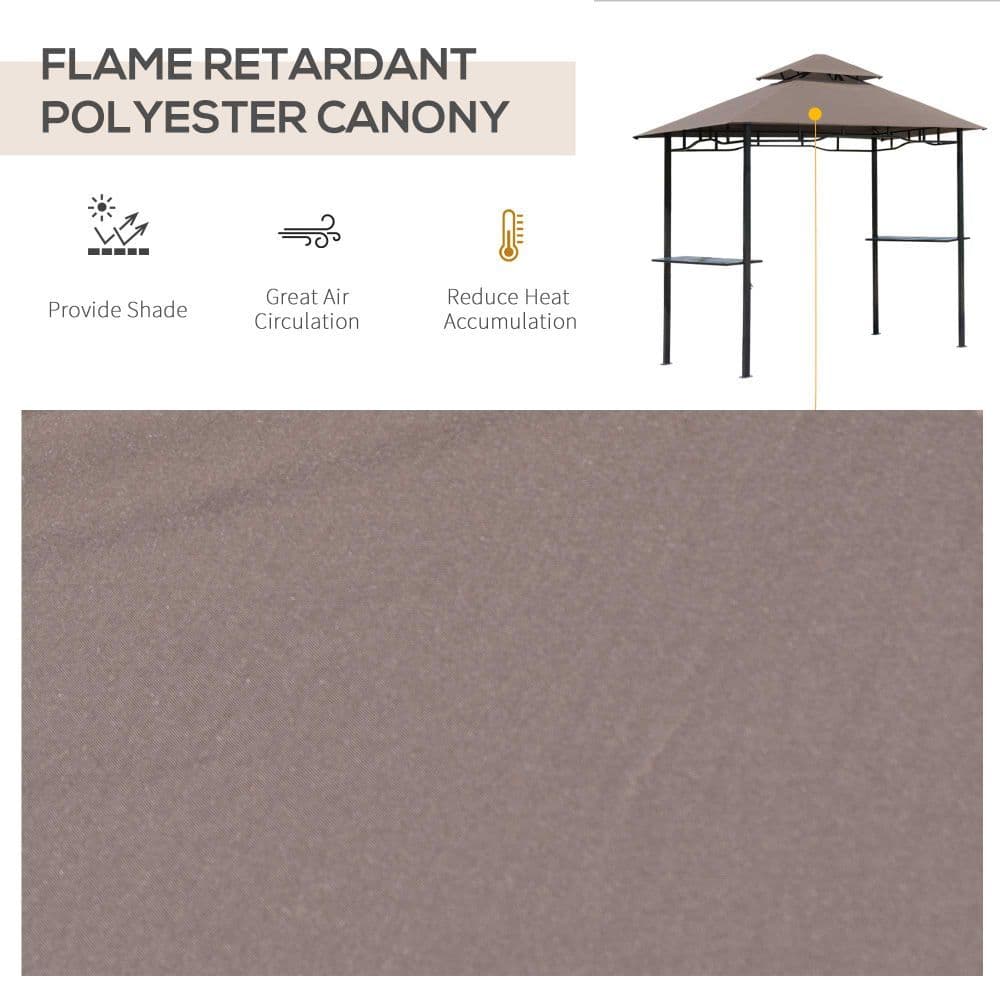 image-Outsunny 8ft Double-Tier Gazebo Grill Canopy Tent Shelter-Coffee