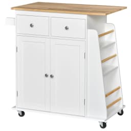 image-Kitchen Island Storage Rubber Wood Top, 3-Tier Spice Rack,