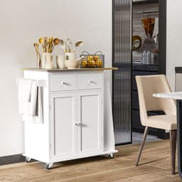 image-Kitchen Island Storage Rubber Wood Top, 3-Tier Spice Rack,