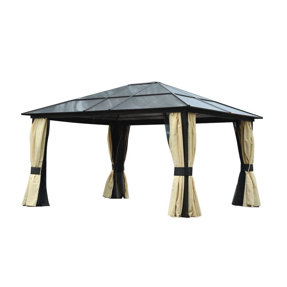 image-Outsunny 4.3m x 3.6m Aluminium Frame Texteline Draped Hardtop Gazebo Brown