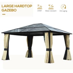 image-Outsunny 4.3m x 3.6m Aluminium Frame Texteline Draped Hardtop Gazebo Brown