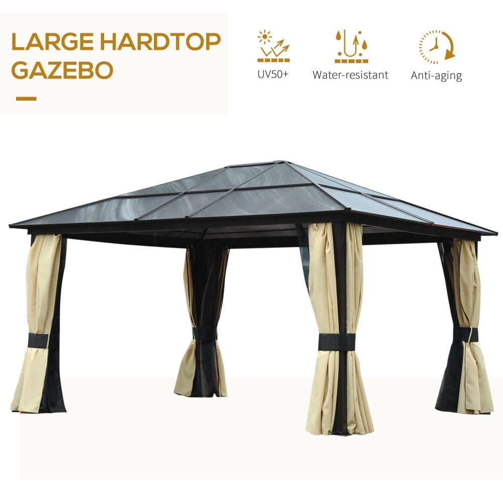 image-Outsunny 4.3m x 3.6m Aluminium Frame Texteline Draped Hardtop Gazebo Brown