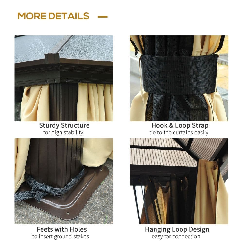 image-Outsunny 4.3m x 3.6m Aluminium Frame Texteline Draped Hardtop Gazebo Brown